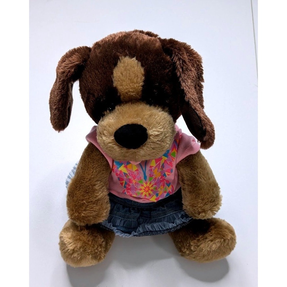 Stuffed Animal Build-A-Bear Brown Pink Butterfly Top Denim Skirt Plush‎ Dog